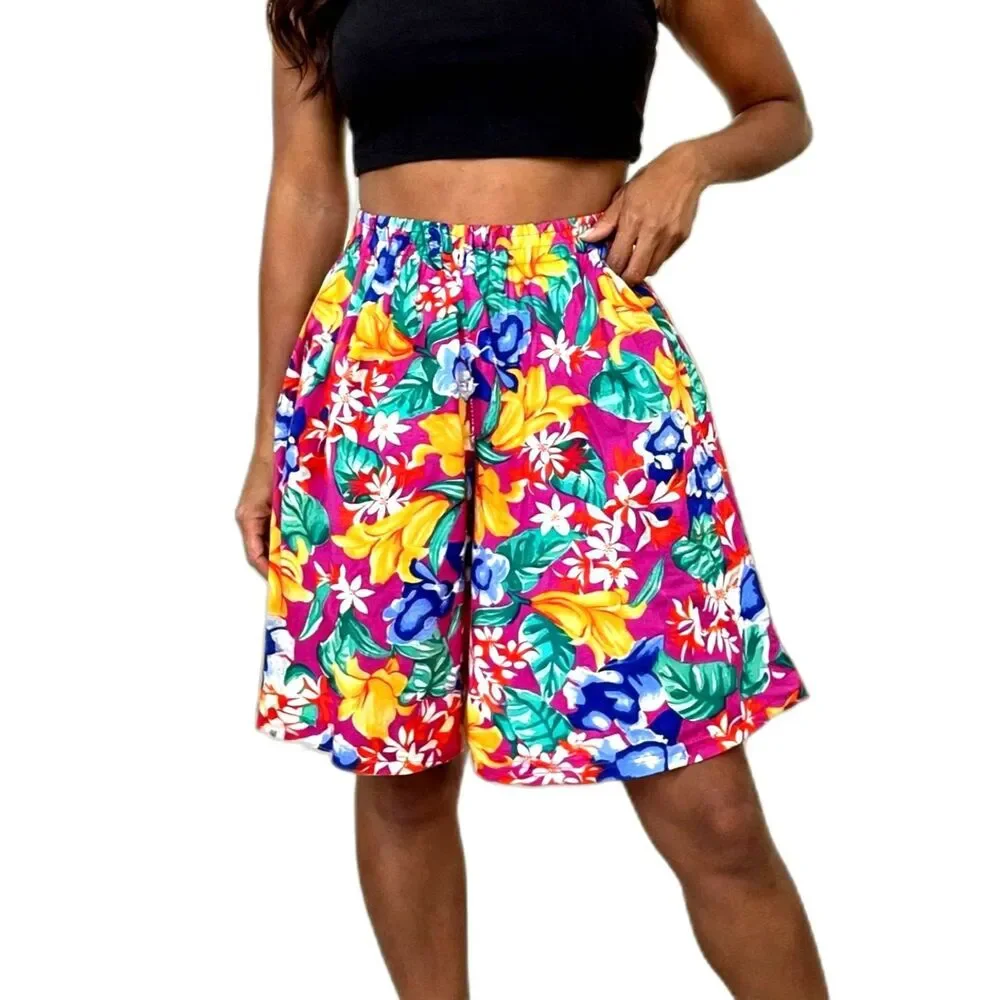 Vintage Counterparts 90s Tropical Floral Skort Small High Waist Rayon Made USA